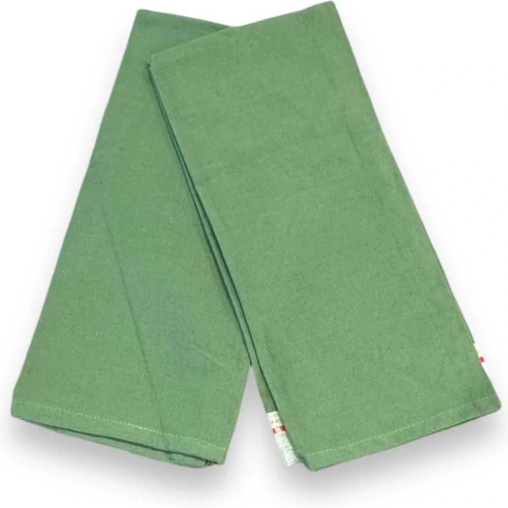 “Seas and Greetings” Set of 2 Embroidered Lighthouse on Green Cotton Tea Towels